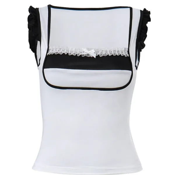 Crop Tops*Boogzel Clothing French Kiss Ruffle Top White/black