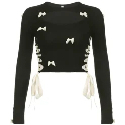 Crop Tops|Long Sleeve Tops*Boogzel Clothing French Maid Cut Out Long Sleeve Top Black