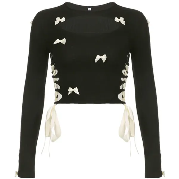 Crop Tops|Long Sleeve Tops*Boogzel Clothing French Maid Cut Out Long Sleeve Top Black