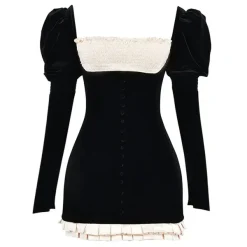 Dresses & Rompers*Boogzel Clothing French Maid Ruched Velvet Mini Dress Black