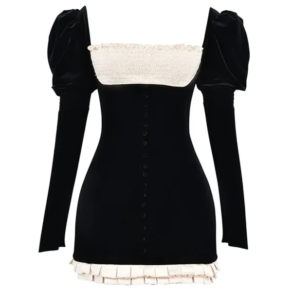 Dresses & Rompers*Boogzel Clothing French Maid Ruched Velvet Mini Dress Black