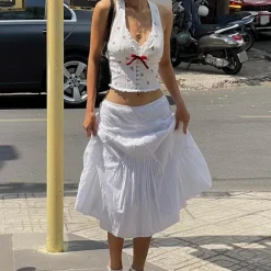 Crop Tops*Boogzel Clothing French Summer Cherry Halter Top White/red
