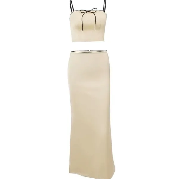 Dresses & Rompers|Skirts*Boogzel Clothing French Summer Satin Top & Maxi Skirt Set Beige