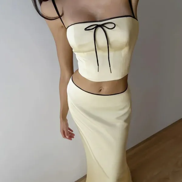 Dresses & Rompers|Skirts*Boogzel Clothing French Summer Satin Top & Maxi Skirt Set Beige