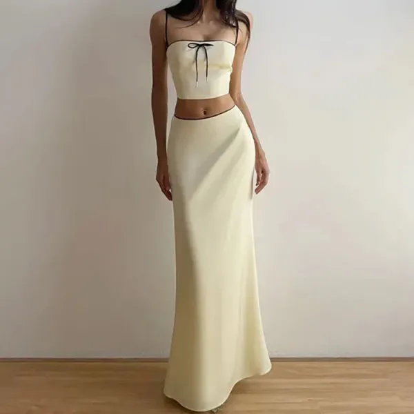 Dresses & Rompers|Skirts*Boogzel Clothing French Summer Satin Top & Maxi Skirt Set Beige