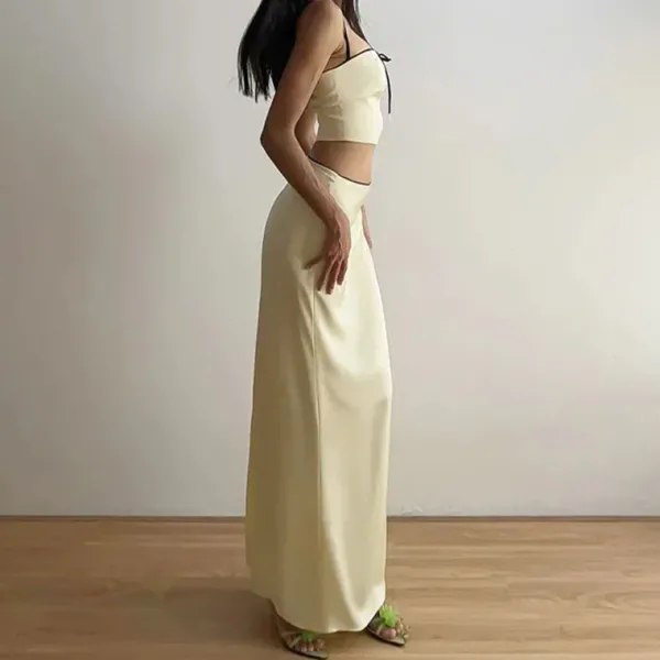 Dresses & Rompers|Skirts*Boogzel Clothing French Summer Satin Top & Maxi Skirt Set Beige
