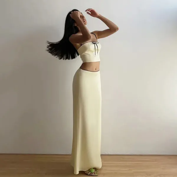 Dresses & Rompers|Skirts*Boogzel Clothing French Summer Satin Top & Maxi Skirt Set Beige