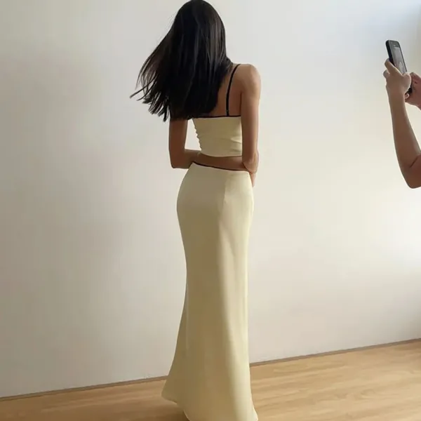 Dresses & Rompers|Skirts*Boogzel Clothing French Summer Satin Top & Maxi Skirt Set Beige