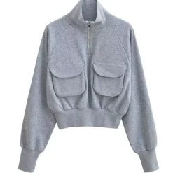 Sweaters|Hoodies*Boogzel Clothing Front Pockets Zip Up Sweatshirt Grey