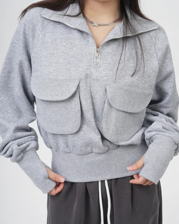 Sweaters|Hoodies*Boogzel Clothing Front Pockets Zip Up Sweatshirt Grey