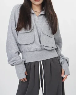 Sweaters|Hoodies*Boogzel Clothing Front Pockets Zip Up Sweatshirt Grey