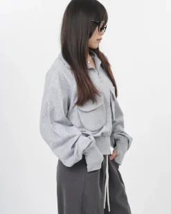 Sweaters|Hoodies*Boogzel Clothing Front Pockets Zip Up Sweatshirt Grey