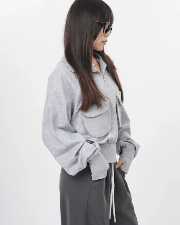 Sweaters|Hoodies*Boogzel Clothing Front Pockets Zip Up Sweatshirt Grey