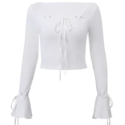 Sweaters|Long Sleeve Tops*Boogzel Clothing Front-Lace Coquette Top White