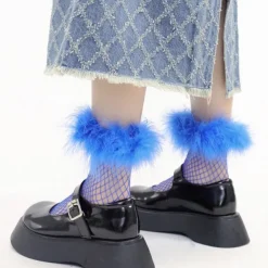 Socks*Boogzel Clothing Furry Fishnet Ankle Socks