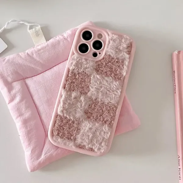 Iphone Cases*Boogzel Clothing Fuzzy Checkered iPhone Case Pink