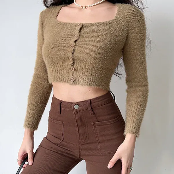 Knit Cardigans*Boogzel Clothing Fuzzy Cropped Cardigan
