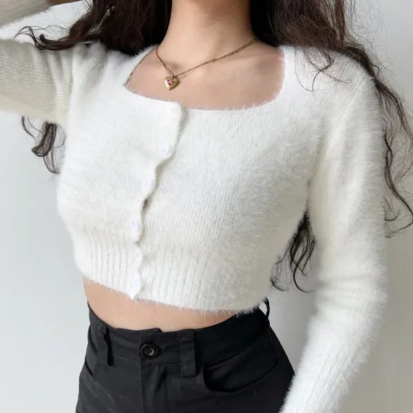 Knit Cardigans*Boogzel Clothing Fuzzy Cropped Cardigan