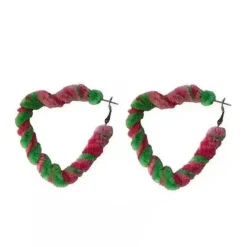 Earrings*Boogzel Clothing Fuzzy Heart Hoop Earrings Green/pink