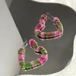 Earrings*Boogzel Clothing Fuzzy Heart Hoop Earrings Green/pink