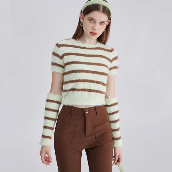 Striped Sweaters|Sweaters*Boogzel Clothing Fuzzy Striped Top + Gloves Set