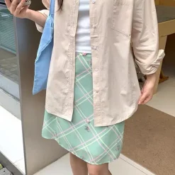 Skirts*Boogzel Clothing Garden Of Envy Mint Green Plaid Skirt MintGreen