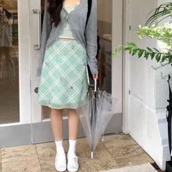 Skirts*Boogzel Clothing Garden Of Envy Mint Green Plaid Skirt MintGreen