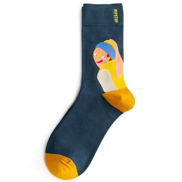 Socks*Boogzel Clothing Girl with a Pearl Earring Socks Blue/yellow