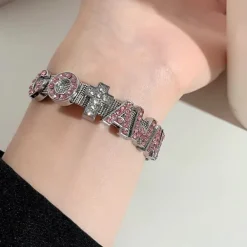 Bracelts*Boogzel Clothing Go Away Rhinestone Bracelet Silver/pink