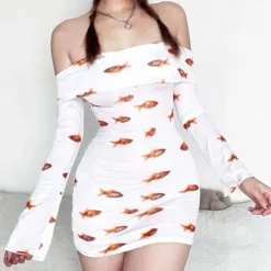 Dresses & Rompers*Boogzel Clothing Goldfish Off Shoulder Mini Dress White