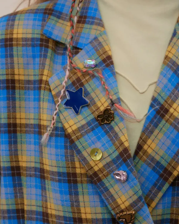 Coats & Jackets*Boogzel Clothing Good Manners Oversized Plaid Blazer Blue/yellow