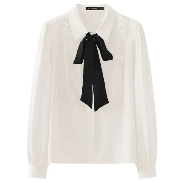 Long Sleeve Tops*Boogzel Clothing Good Manners Ruffle Bow Tie Neck Shirt