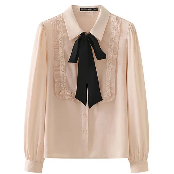 Long Sleeve Tops*Boogzel Clothing Good Manners Ruffle Bow Tie Neck Shirt