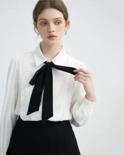 Long Sleeve Tops*Boogzel Clothing Good Manners Ruffle Bow Tie Neck Shirt