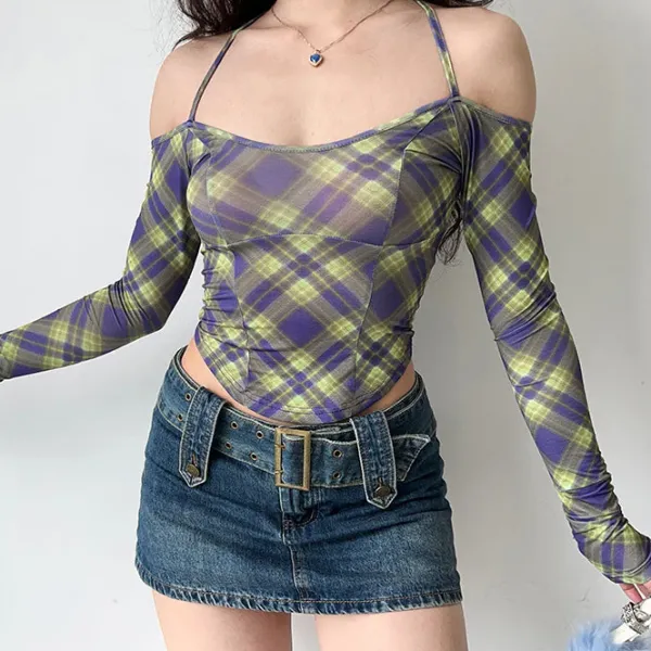 Long Sleeve Tops*Boogzel Clothing Gossip Goes Around Halter Top Purple/green