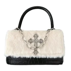 Bags & Purses*Boogzel Clothing Gothic Aesthetic Fuzzy Bag White/black