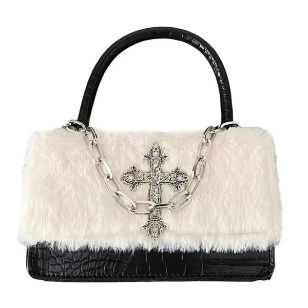 Bags & Purses*Boogzel Clothing Gothic Aesthetic Fuzzy Bag White/black