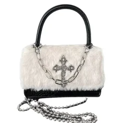 Bags & Purses*Boogzel Clothing Gothic Aesthetic Fuzzy Bag White/black