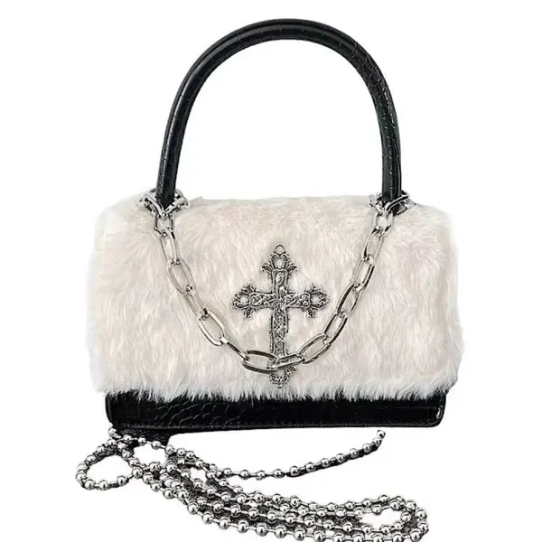 Bags & Purses*Boogzel Clothing Gothic Aesthetic Fuzzy Bag White/black