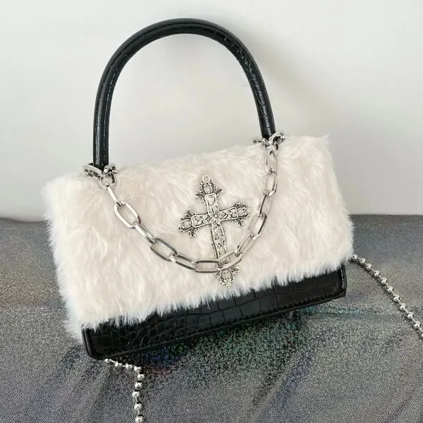 Bags & Purses*Boogzel Clothing Gothic Aesthetic Fuzzy Bag White/black