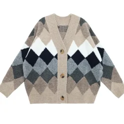 Argyle Sweaters & Vests|Knit Cardigans*Boogzel Clothing Grandma Aesthetic Argyle Cardigan Beige/grey