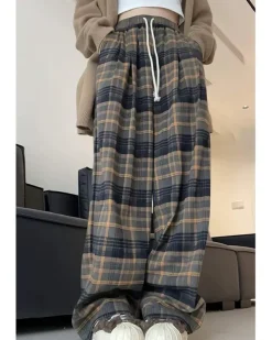 Pants & Trousers*Boogzel Clothing Grandma Aesthetic Cozy Plaid Trousers Blue/brown