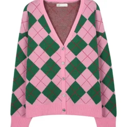 Argyle Sweaters & Vests|Knit Cardigans*Boogzel Clothing Green & Pink Argyle Pattern Cardigan Pink/green