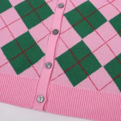 Argyle Sweaters & Vests|Knit Cardigans*Boogzel Clothing Green & Pink Argyle Pattern Cardigan Pink/green