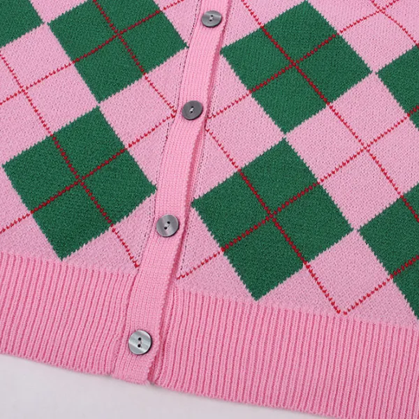 Argyle Sweaters & Vests|Knit Cardigans*Boogzel Clothing Green & Pink Argyle Pattern Cardigan Pink/green