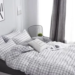 Aesthetic Bedroom*Boogzel Clothing Grid Bedding Set Grey/white