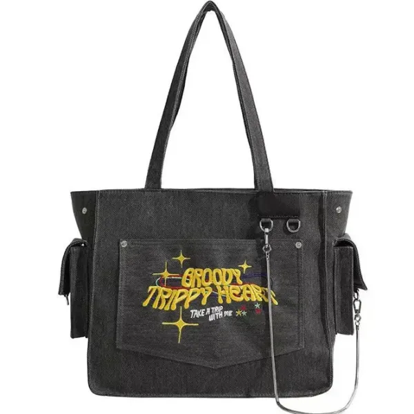 Bags & Purses*Boogzel Clothing Groovy Trippy Heart Tote Bag DarkGrey