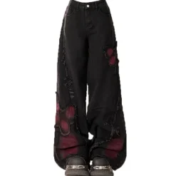 Jeans*Boogzel Clothing Grunge Aesthetic Black & Red Butterfly Jeans Black/red