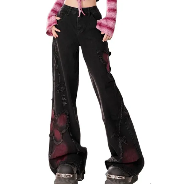 Jeans*Boogzel Clothing Grunge Aesthetic Black & Red Butterfly Jeans Black/red
