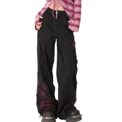 Jeans*Boogzel Clothing Grunge Aesthetic Black & Red Butterfly Jeans Black/red